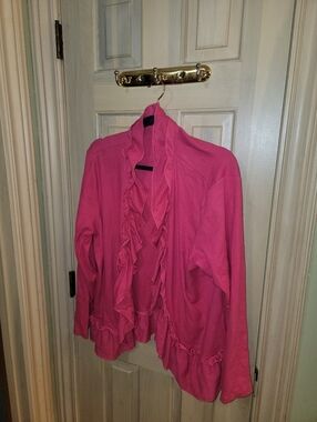 Ruffled Open-Front Women's Sweater Cardigan - Pink Rafaella 2x